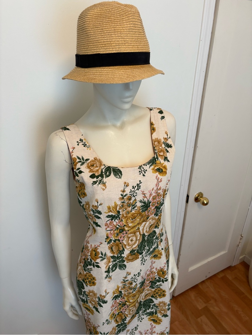 Daniel Hechter Cream Floral Sheath Dress with Mustard and Green Bloom